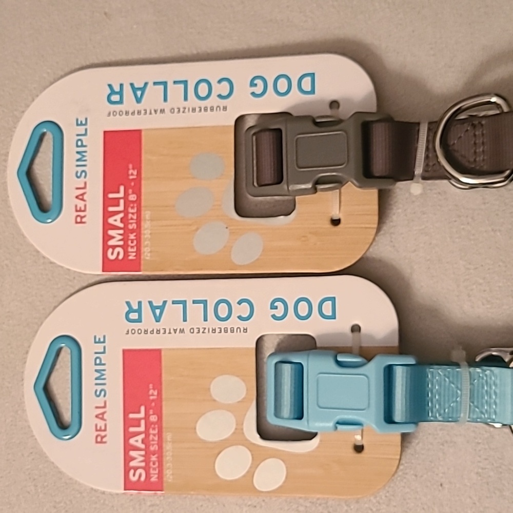 REAL SIMPLE BRAND SMALL BLUE & GRAY RUBBERIZED DOG COLLARS NECK SIZE 8"-12"